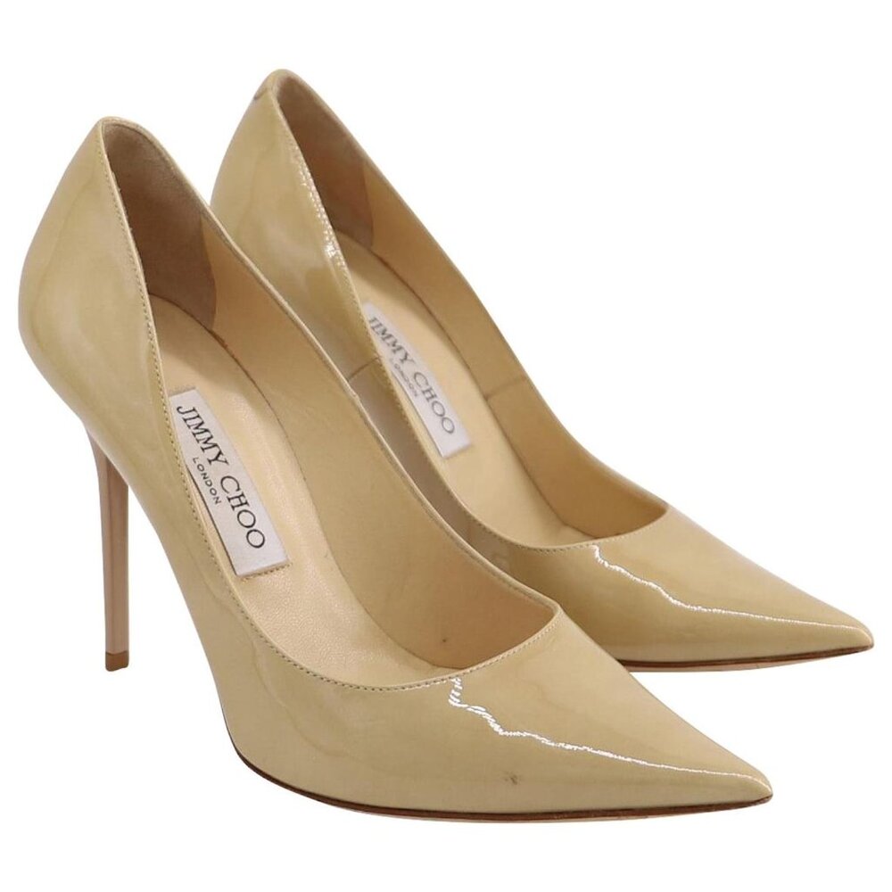 Jimmy Choo Anouk Nude Patent Leather Pumps Pointed Toe 4.5” Stiletto SIZE 9 Shoe
